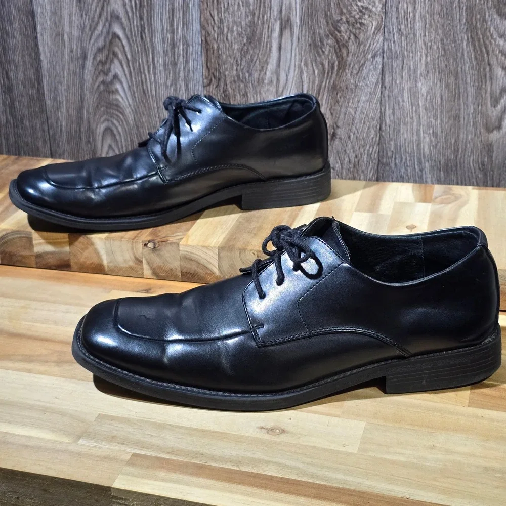 Borelli Martin Dress Shoes‎ 12 Black Leather Square Toe Derby Oxford 323083